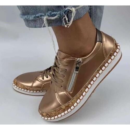 Women Casual Shoes 2021 New Fashion Wedge Flat Shoes Zipper Lace Up Comfortable Ladies Sneakers Female Vulcanized Shoes 43