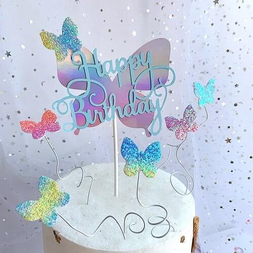 Laser Butterfly "Happy Birthday" "Happy Mothers Day" Cake Topper Dessert Decoration For Birthday Party Gifts Cake Decorations