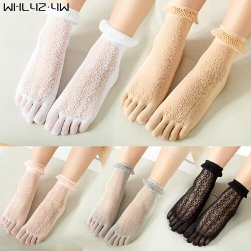 Summer Velvet Woman Girl Five Finger Socks Mesh Breathable Elastic Harajuku Bubble Mouth Thin Silk Socks With Toes Fashion