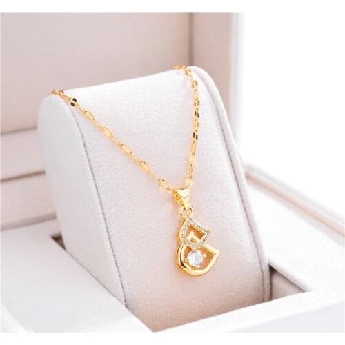 Cute Elegant Double Letter D Crystal Pendant Women Necklace Ladies Luxury No Fade Gold Color Stainless Steel Party Jewelry Gift