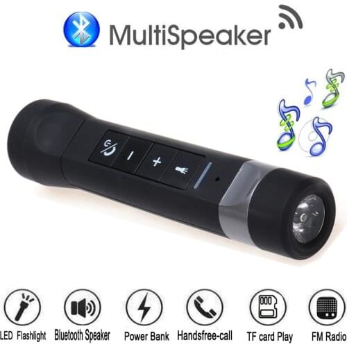 Multi-function Portable Bluetooth Speaker Fm Radio TF Card Mp3 Player Handsfree Kit Power Bank LED Flashlight for Riding Cycling