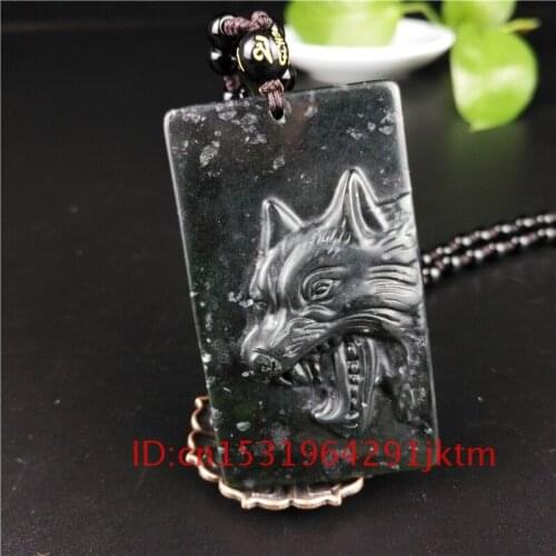 Wolf Head Chinese Jewelry for Men Carved Natural Amulet Charm Black Jade Pendant Obsidian Green Accessories Necklace Gifts