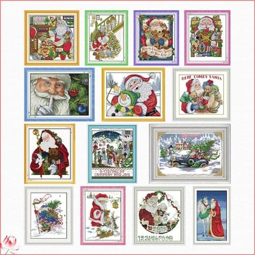 Happy Christmas Series Cross Stitch Kit 14ct 11ct Printed Fabric Embroidery Kit DIY Handmade Needlework Home Deco Christmas Gift
