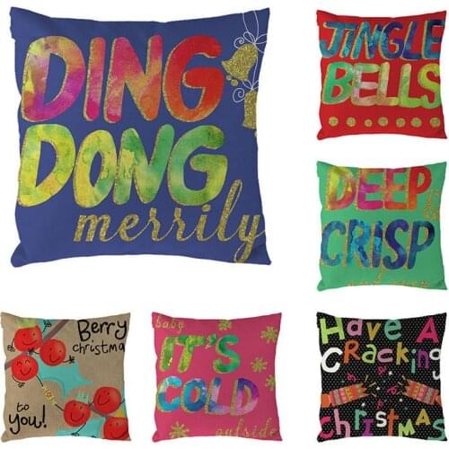 Cushions Cover Christmas Jingle Bell Merry Letter Christmas Pillows Cotton Linen Throw Pillow Decorative Pillowcase 1671