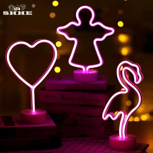 Neon Abajur Table Lamp Flamingo Angel Heart Noverly Desk Table Lamp Night LED Lights for Home New Wedding Decor Lighting