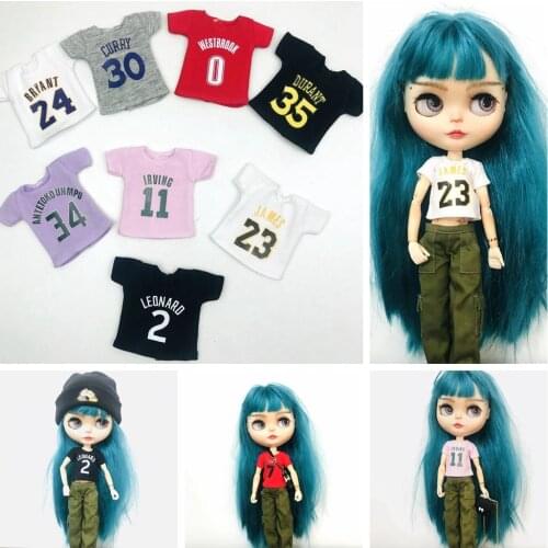 NEW 1PCS Cool Blyth Short T-shirt Sport Tops Uniform Numbers Clothes for licca momoko kurhn 1/6 Dolls Accessories