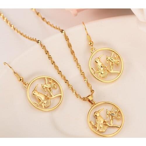 New arrival gold bird tree Necklace Chain earrings Pendant Fashion New Choker Jewelry sets For Women Teens Girl Charms Jewelry
