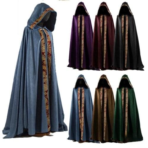 New Medieval Long Cape Halloween Party Adult Cosplay Unisex Mage Witchcraft Wicca Robe Conceal Gown Hooded Cloak Costume