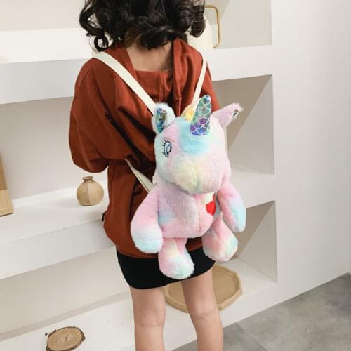 New Style 4 Colors Cartoon Unicorn Plush Backpack Cute Colorful Unicorn Backpacks Horse Stuffed Plush Dolls for Girls Bags Soft