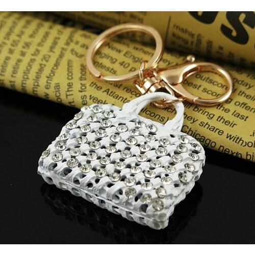 New Style white Bag Shaped Alloy Keychain Purse Handbag Crystal Rhinestone Charm Pendant Car Keyring jewelry gift
