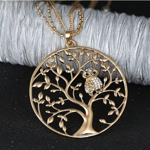 Fashion Drop Pendant Necklace Luxury Women Zinc Alloy Owl Tree of Life Round Pendant Necklace Clavicle Chain Jewelry