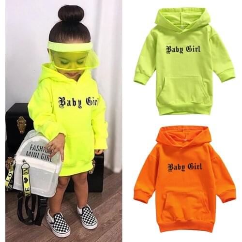 Citgeett Autumn Fashion Kids Baby Girls Hoodies Dress Letter Printed Long Sleeve Hooded Pullover Straight Dress Clothes