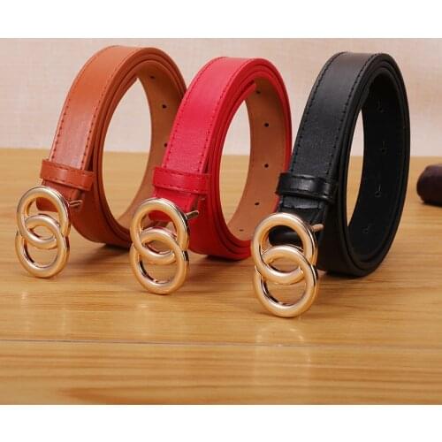 2020 New Retro Korean Wild Black Belt Female Double Ring Round Buckle Smooth Dark Buckle Belt Student Jeans Skirt