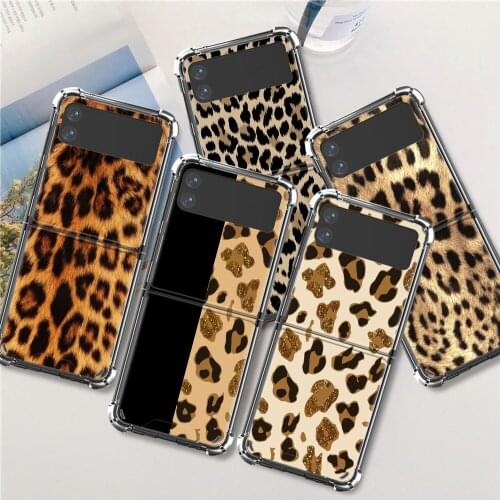 Luxury Case For Samsung Galaxy Z Flip 3 5G Funda Z Flip3 Clear PC Hard Shockproof Back Phone Coque Shell Leopard Print