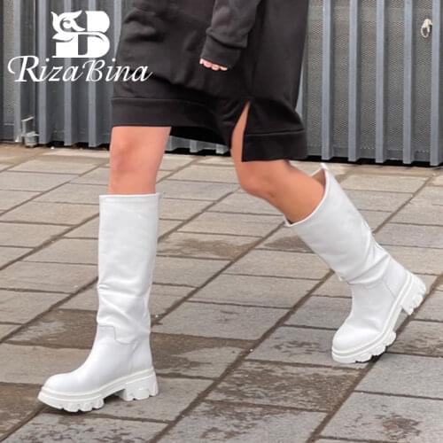 RIZABINA Knee Boots For Women INS Winter Platform Shoes Woman Fashion High Heel Long Boot Casual Lady Office Footwear Size 34-40