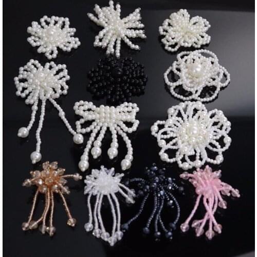 Handmade string pearl flower patch cloth stickers earrings jewelry accessories crystal tassel applique ornament decals accessori
