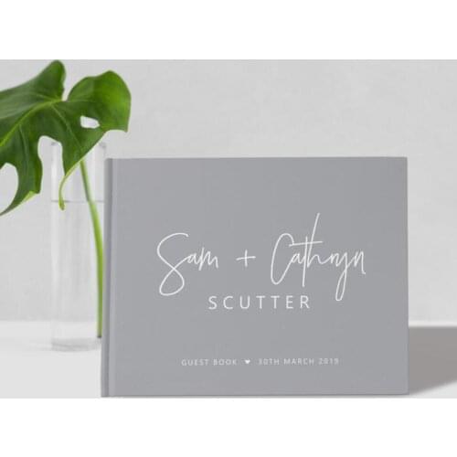 Personalise any language Grey Wedding Guestbook, Custom wedding engagement Guest Book Photo sign in albums Guest Book