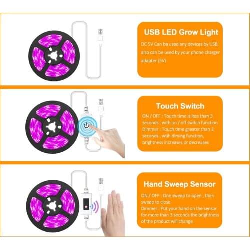 LED Grow Light Full Spectrum 1m 2m 3m USB Grow Light Strip 2835 DC5V LED Phytolamp for Plants Seedlings Flower Greenhouses