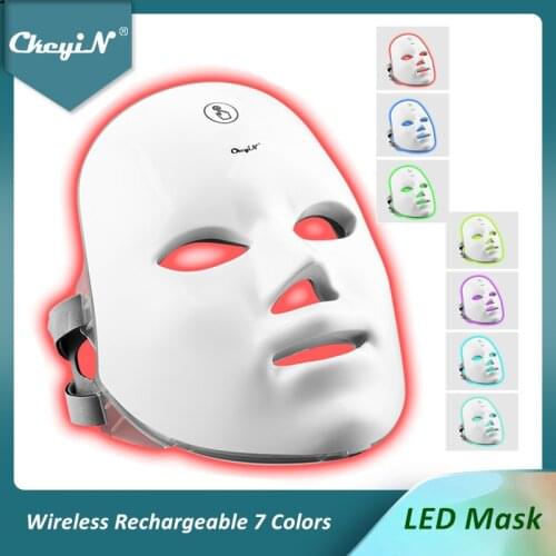 CkeyiN LED Face Mask Light Therapy 7 Colors Skin Rejuvenation Photon Facial Skin Care Anti Aging Beauty Wireless Rechargeable 48