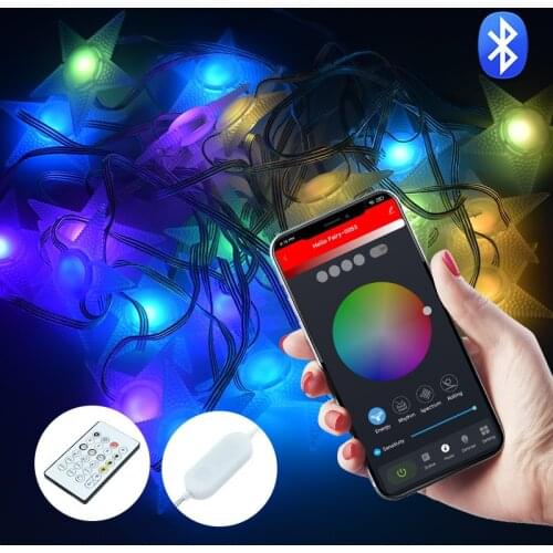 USB LED Christmas Tree Star Fairy Lights Smart Garland Bluetooth Music Sync Festoon Curtain String Light RGB Party Decoration