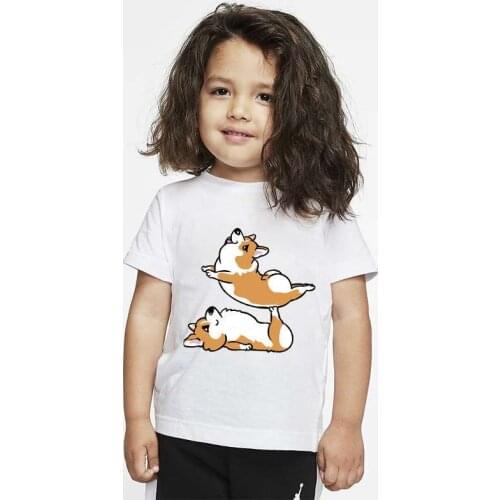 Funny Corgi Print Tshirts for Kids Cartoon T Shirts Summer Girls Boys Short Sleeve T-shirts Toddler Children Tee Tops Camisetas