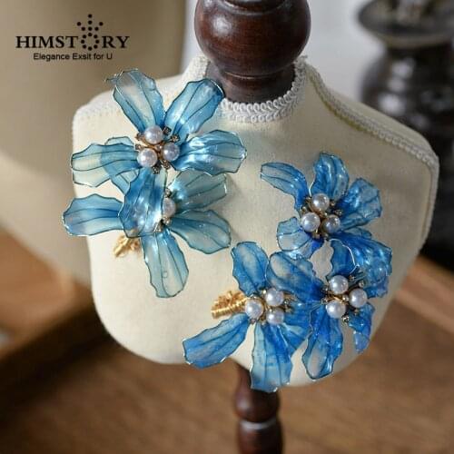 HIMSTORY Handmade Blue Liquid Flower Hairpins Elegance Sunflower Hair Stick for Girls Wedding Party Hair Jewelries Accessories