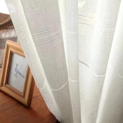 Living room curtain hollow stripe window screen bedroom balcony study transparent white curtain custom curtain