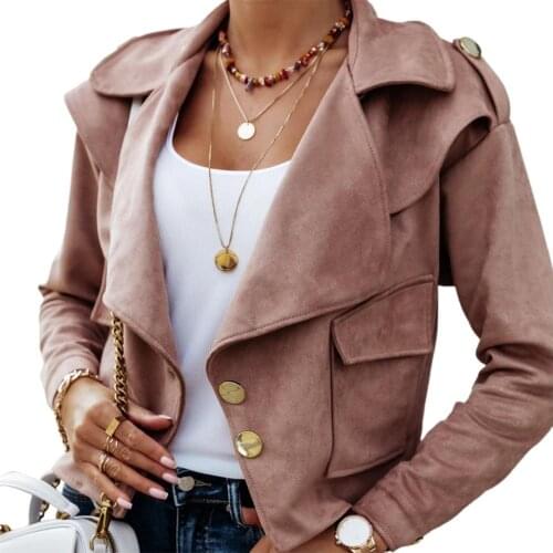 Fashion Coat and Jacket Women Autumn Winter Solid Color Coat Large Lapel Suede Pockets Buttons Silm Style Short Jacket Women