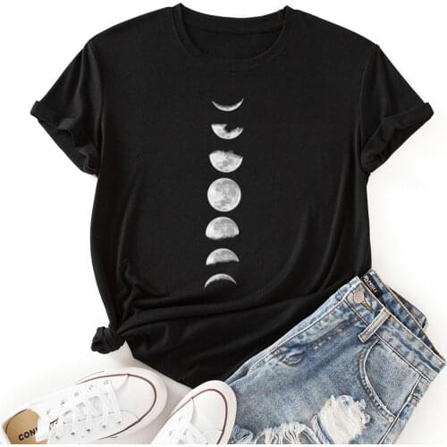 Women Short Sleeve Casual Streetwear T-shirts Eclipse Graphic Tee Shirts Tops Female Summer Clothes Shirts for Women