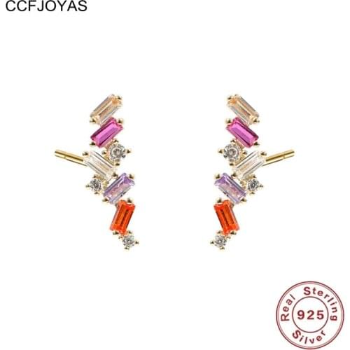 CCFJOYAS 925 Sterling Silver Irregular Colorful Zircon Stud Earrings For Women European and American Temperament Earrings 2021