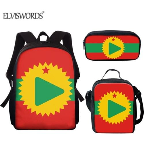 ELVISWORDS Women School Backpack 3pcs/set Travel School Bag Funny Flag Of The Oromo People Oromoo Print Bookbag Travel Mochila