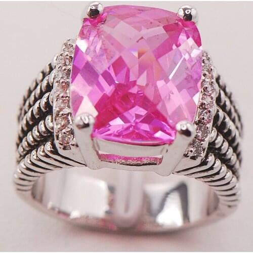 Pink Crystal Zircon Women 925 Sterling Silver Ring F775 Size 6 7 8 9 10