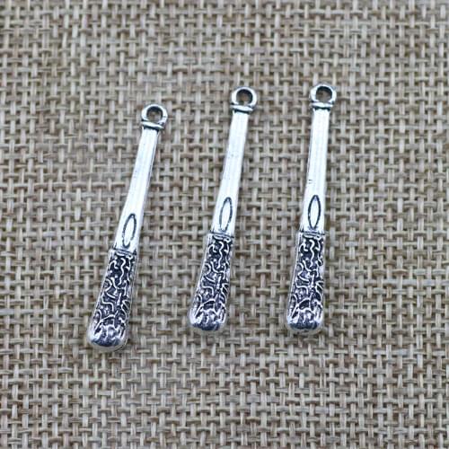 Newest 10Pieces 6*37mm Mixed Alloy Antique Silver Color Baseball Bat Charms Fashion Pendant Accessory For DIY Jewelry Making