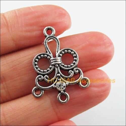 12 New Teardrop Charms Clear Crystal Flower Connectors Tibetan Silver Tone 21.5x29mm