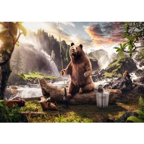 Diy 5d Diamond Painting Cross Embroidery Mother bear fishing Full Square round diamond Rhinestone Cartoon picture decoration