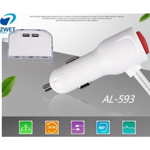 ZWET Car Charge of Three Port Car Charger Cigarette output 2A And 2 USB Port Lighter output 5V2A/Black