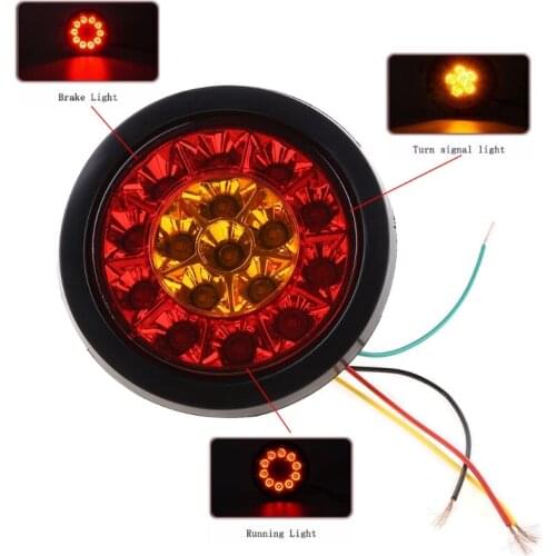 Car Round LED Amber Red Taillights 16LED 12V Stop Brake Running Reverse Backup