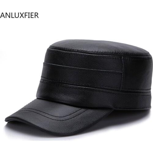 B-7184 Male New Arrival Genuine Hat Adult Autumn Winter Warm Leather Cap Ear Protection Elderly Peaked Cap Flat New Year Gift