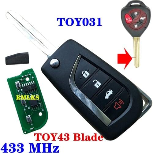 Flip 4 buttons Remote Key FOB For Toyota Camry Corolla Hilux 433.92mhz G 4D67 Chip FCC ID : B41TA B42TA TOY43 Uncut Blade