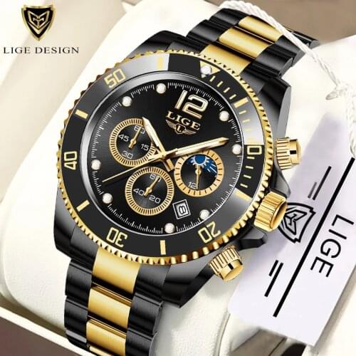 LIGE 2021 mens watches top brand luxury fashion business watch mens stainless steel waterproof Wristwatch Relogio Masculino+Box