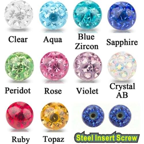Crystal Ferido Epoxy Balls Piercing Body Jewelry Replacement For Belly Button Navel Lip Ring Tongue Barbells Insert Steel Screw