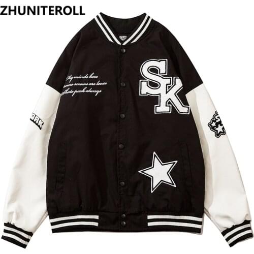 Towel Embroidery Harajuku Patchwork Jacket Men Button Bomber Baseball Coats Fashion Streetwear High Street Autumn Tops Clothing