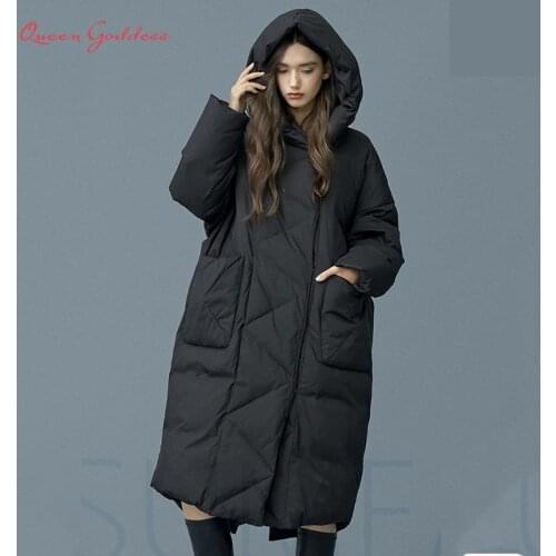 2020 Winter Casual Loose Cocoon Style Thick Warm Outwear Women Super Long down jacket Big Pock &Full Sleeve Fashion Female Coat