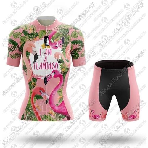 Women Flamingo Cycling Jersey Set cycling clothing Road bike Shirt Suit bicycle Shorts MTB Maillot Culotte