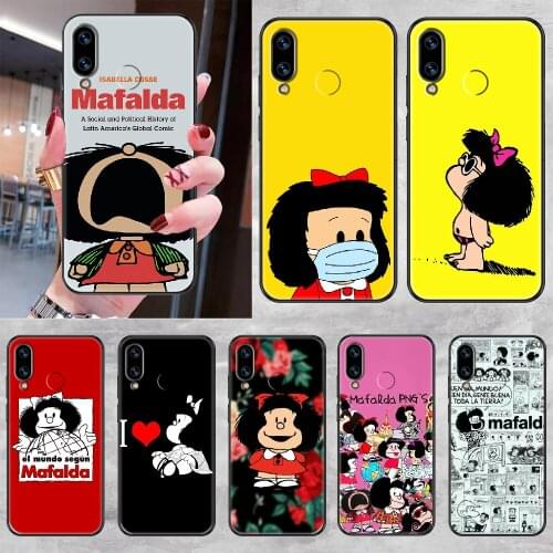 Cartoon Cute Mafalda Phone case For Huawei Honor 6 7 8 9 10 10i 20 A C X Lite Pro Play black silicone back trend funda fashion