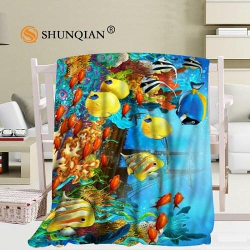 Custom underwater reef tropical ocean coral fishes patterns Blanket Soft Decoration Bedroom 56x80inch 50X60inch 40X50inch