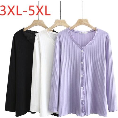 New 2021 Ladies Spring Autumn Plus Size Basic Tops For Women Large Long Sleeve Slim Elastic Button V-neck Shirt 3XL 4XL 5XL 6XL