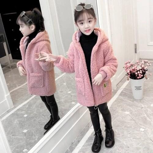 Fall Winter Kids Girls Plush Outwear Jackets Clothes Children Hoodies Lamb Fluffy Coat Teenagers Thick Warm Tops Zipper Clothing