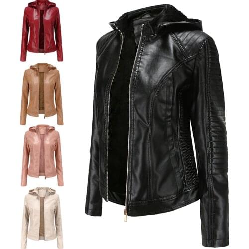 PU Leather Coat Women Woolen Jacket Spring Fall Winter Top Slim Korean Streetwear Moto Biker Punk Outwear Abrigos Mujer Invierno