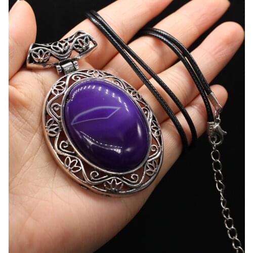 Natural Stone Pendant Oval Shape Lapis lazuli Crystal Ladies Fashion Pendants Necklace Leather Rope Chain Jewelry Making